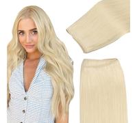 GOO GOO Extensiones de Cabello Pelo con Trama Cabello Humano Cosido Extensiones de Pelo Liso Suave Cabello Humano 55cm 110g #60A Rubio Platino