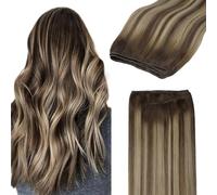 GOO GOO Extensiones de Cabello Pelo con Trama Cabello Humano Cosido Extensiones de Pelo Liso Suave Cabello Humano 50cm 100g #4/26/4 Marrón Chocolate a Rubio Miel