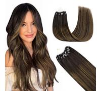 GOO GOO Extensiones Pelo Natural Queratina,Micro Loop Extensiones de Queratina, 35cm 50g 50 Hebras,Fusión Fría, Marrón Oscuro a Marrón Castaño