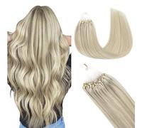 GOO GOO Extensiones Pelo Natural Queratina,Micro Loop Extensiones de Queratina, 45cm 50g 50 Hebras,Fusión Fría, Rubio Ceniza Rubio Platino Con Mechas