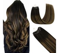 GOO GOO Extensiones Pelo Natural Queratina,Micro Loop Extensiones de Queratina, 45cm 50g 50 Hebras,Fusión Fría, Negro Natural a Marrón Castaño