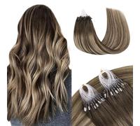 GOO GOO Extensiones Pelo Natural Queratina,Micro Loop Extensiones de Queratina, 55cm 50g 50 Hebras,Fusión Fría, Marrón Chocolate a Rubio Miel