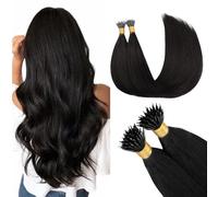 GOO GOO Extensiones Pelo Natural Queratina, Nano Anillas Extensiones de Queratina, 35cm 50g 50 Hebras, Fusión Fría, Negro Natural