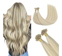 GOO GOO Extensiones Pelo Natural Queratina, U Tip Extensiones de Queratina, 35cm 50g 50 Hebras, Fusión Caliente, Rubio Ceniza Rubio Platino Con Mechas