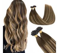 GOO GOO Extensiones Pelo Natural Queratina, U Tip Extensiones de Queratina, 35cm 50g 50 Hebras, Fusión Caliente, Balayage Marrón Chocolate a Rubio Caramelo