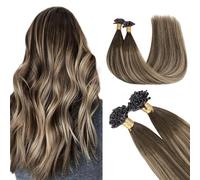 GOO GOO Extensiones Pelo Natural Queratina, U Tip Extensiones de Queratina, 35cm 50g 50 Hebras, Fusión Caliente, Marrón Chocolate a Rubio Miel