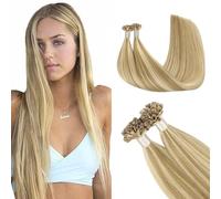GOO GOO Extensiones Pelo Natural Queratina, U Tip Extensiones de Queratina, 35cm 50g 50 Hebras, Fusión Caliente, Rubio Claro y Rubio