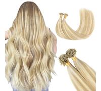GOO GOO Extensiones Pelo Natural Queratina, U Tip Extensiones de Queratina, 55cm 50g 50 Hebras, Fusión Caliente, Rubio Oscuro con Mechas Rubio Decolorado