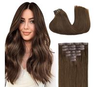 GOO GOO Extensiones sin Costuras con Clip, 40cm 110g 7pcs, 4A Castaño Chocolate, Extensiones de cabello humano Natural auténtico