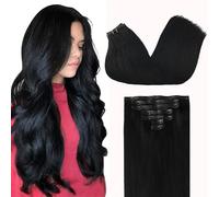GOO GOO Extensiones sin Costuras con Clip, 50cm 110g 7pcs, 1 Negro Azabache, Extensiones de cabello humano Natural auténtico