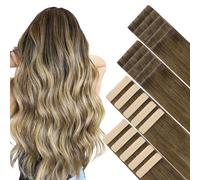 GOO GOO Invisi Edge Extensiones Adhesivas pelo Natural Invisible, 40cm 50g, 10 piezas Injected con 10 piezas Clásicos,3/8/613 Balayage Marrón Nogal a Marrón Cenizo y Rubio Blanco, Cabello Humano