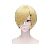 GOOACTION Peluca de pelo sintético rubio liso corto de 12 pulgadas con flequillo, peluca de una pieza para cosplay de anime, disfraz de Sanji