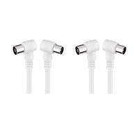 Goobay 11524 - Cable coaxial de 10 m/Macho y Hembra/Conector antena TV/Angulo 90 grado/Blanco (Paquete de 2)