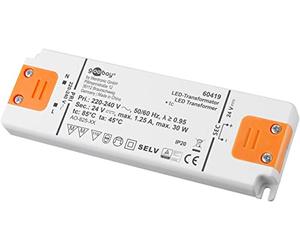 Goobay 30619 - Transformador LED de 230 V a 24 V, 30 W, Carga Total LED, Controlador de 24 V CC, Sin Parpadeo
