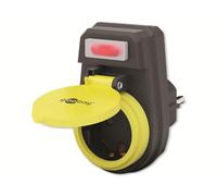 Goobay 41266 Enchufe con protección de Contacto, IP 44, Resistente a Salpicaduras, 1 Compartimento Adaptador de Enchufe con Tapa Protectora e Interruptor Iluminado Adecuado para Exteriores.