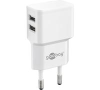 Goobay 44952 Alimentación USB/adaptador de 2 puertos para toma de corriente - Fuente de alimentación USB de 2,4 A (12 W) con electrónica de protección para dos teléfonos móviles o tabletas, blanco