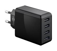 Goobay 44953 - Cargador con 4 Puertos USB (30 W), Fuente de alimentación USB múltiple, Carga simultáneamente, Negro