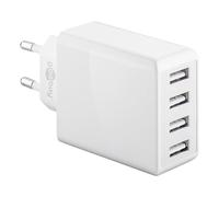 Goobay 44962 - Cargador con 4 Puertos USB (30 W), Fuente de alimentación USB múltiple, Cargar simultáneamente, Blanco