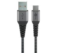 Goobay 49295 USB-C Kabel auf USB-A - Extra Robustes Premium Textilkabel mit Meta