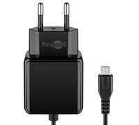 goobay 49603 Cargador de Pared Micro USB 3,0 A, USB, Fuente de alimentación para Smartphones, Adaptador de Corriente, 1,5m, Negro