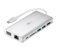 goobay 49850 Adaptador multipuerto USB-C 3.0 / Distribuidor 9 Puertos HDMI/VGA/USB C PD / 2X USB 3.0 / RJ45 / Audio de 3,5 mm/Lector de Tarjetas SD y microSD/Aluminio