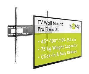 goobay 49892 Soporte de Pared para TV Pro Fixed (XL), 43 a 100 Pulgadas (109-254 cm), 75 Kg, Montaje fácil y Seguro, Vesa Standard, QLED/LED, Negro