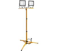 goobay Foco LED para Obras 49984-Foco construcción telescópico (Doble Cabezal, para Uso en Interiores y Exteriores, trípode de Metal, luz Blanca fría), Negro, Amarillo, 2x 50 Vatios