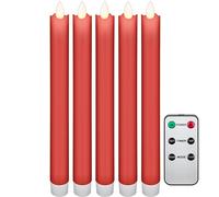 goobay 53943 Juego de 5 velas de cera real LED inalámbricas, velas de mesa, vela de palo - con mando a distancia, función de temporizador, sin cable, rojo