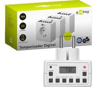 Goobay 55542 Temporizador Digital de Interior - Silencioso - Programable - Funcionamiento Continuo Posible - 10 programas de conmutación - Batería de Respaldo para 4 días - Juego de 3