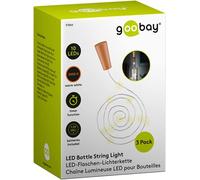 goobay 57866 3 x 10 LED Cadena de luces para botellas, luz para botellas - Para insertar en botellas, función temporizador/interruptor temporizador, con pilas en el corcho, 1m