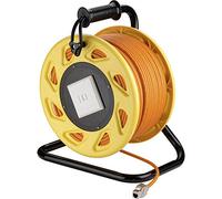 goobay 58934 Carrete de Cable de Red móvil Cat 7A S/FTP Incl. Conector RJ45 Keystone, apantallado en 2 Pliegues, sin halógenos, 1000MHz, 90m, Naranja