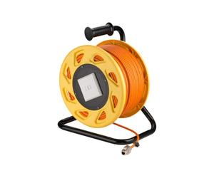 goobay 58934 Carrete de Cable de Red móvil Cat 7A S/FTP In onector RJ45 Keystone, apantallado en 2 Pliegues, sin halógenos, 1000MHz, 50m, Naranja