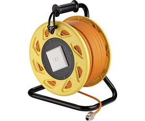 goobay 58934 Carrete de Cable de Red móvil Cat 7A S/FTP In onector RJ45 Keystone, apantallado en 2 Pliegues, sin halógenos, 1000MHz, 90m, Naranja