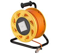 goobay 58934 Carrete de Cable de Red móvil Cat 7A S/FTP Incl. Conector RJ45 Keystone, apantallado en 2 Pliegues, sin halógenos, 1000MHz, 90m, Naranja