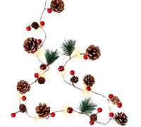 goobay 60274 - Guirnalda LED de hilo de plata/piñas y bayas rojas/luces hadas con función de temporizador/blanco cálido (3000 K) / funciona con pilas
