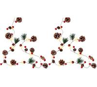 goobay 60274 - Guirnalda LED de hilo de plata/piñas y bayas rojas/luces hadas con función de temporizador/blanco cálido (3000 K) / funciona con pilas (Paquete de 2)
