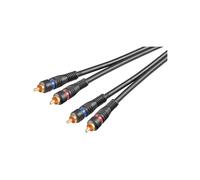 Goobay 60795 Cable de audio Cinch - cable coaxial de conexión estéreo - 2 x enchufe RCA a 2 x enchufe RCA - chapado en oro - apantallado 2 veces - negro - 2m