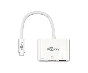 Goobay 62104 Adaptador multipuerto USB-C HDMI, PD, blanco, 3.0+HDMI, 1080p60Hz +C 3A 60W