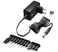 goobay 64569 Adaptador de Fuente Universal 3V - 12V, máx. 18 W/Adaptador de Fuente de alimentación para TV, ruter, Tiras LED/Voltaje Variable/USB C, USB A, Micro USB/Incl. 11 Conectores