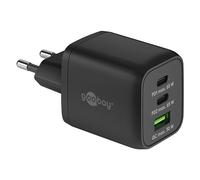 Goobay 64753 Cargador rápido multipuerto USB-C PD Nano (65W) / 2X USB-C PD 1x USB-A Quick Charge/Adaptador de Corriente para Cables de Carga de iPhone y Otros teléfonos móviles/Negro