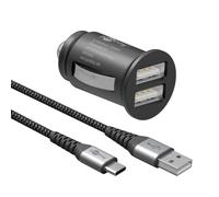 Goobay 64802 - Cargador USB para mechero de Coche (2,4 A, 2,4 A, Adaptador de Encendedor de Coche Dual, Apto para Coches y Camiones (12 V/24 V, Incluye 1 Cable USB C)