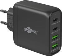 Goobay 64817 Cargador rápido multipuerto USB-C PB (65W) / 2X USB-A 2X USB-C Entrada/con 2X Puertos USB-C PD (Power Delivery) / Cargador GAN/Compatible con iPhone, Samsung, Xiomi/Negro