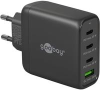 Goobay 64819 Cargador rápido multipuerto USB-C PB (65W) / 1x USB A 3X USB-C Entrada/con 3X Puertos USB-C PD (Power Delivery) / Cargador GAN/Compatible con iPhone, Samsung, Xiomi/Negro
