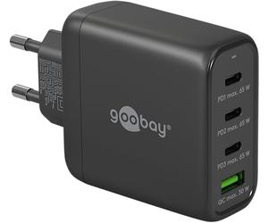 Goobay 64819 Cargador rápido multipuerto USB-C PB (65W) / 1x USB A 3X USB-C Entrada/con 3X Puertos USB-C PD (Power Delivery) / Cargador GAN/Compatible con iPhone, Samsung, Xiomi/Negro