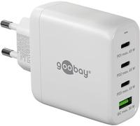 Goobay 64822 Cargador rápido multipuerto USB-C PB (65W) / 1x USB-A 3X USB-C Entrada/con 3X Puertos USB-C PD (Power Delivery) / Cargador GAN/Compatible con iPhone, Samsung, Xiomi/Blanco