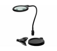 goobay 64990 Lámpara lupa LED 6W 480lm/ soporte lámpara lupa, pinza/lente cristal 100mm 1,75 aumentos/lupa trabajo cosmética, soldadura, manualidades, leer/cuello cisne/lámpara sobremesa