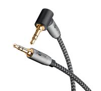 goobay 65277 Cable AUX audio 0,5 m/clavija en ángulo de 90 grados/cable jack 3,5 mm funda de tela/Apto para teléfonos móviles, auriculares, consolas
