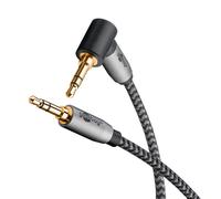 goobay 65277 Cable AUX audio 0,5 m/clavija en ángulo de 90 grados/cable jack 3,5 mm funda de tela/Apto para teléfonos móviles, auriculares, consolas
