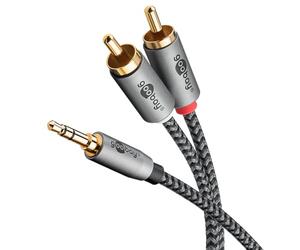goobay 65285 Cable auxiliar estéreo RCA a jack 3,5 de 1 m/cable auxiliar de audio HiFi para smartphone; consola; sistema/revestimiento textil/chapado en oro