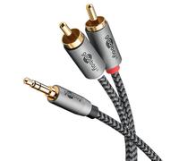 goobay 65289 Cable auxiliar estéreo RCA a jack 3,5 de 3 m/cable auxiliar de audio HiFi para smartphone; consola; sistema/revestimiento textil/chapado en oro